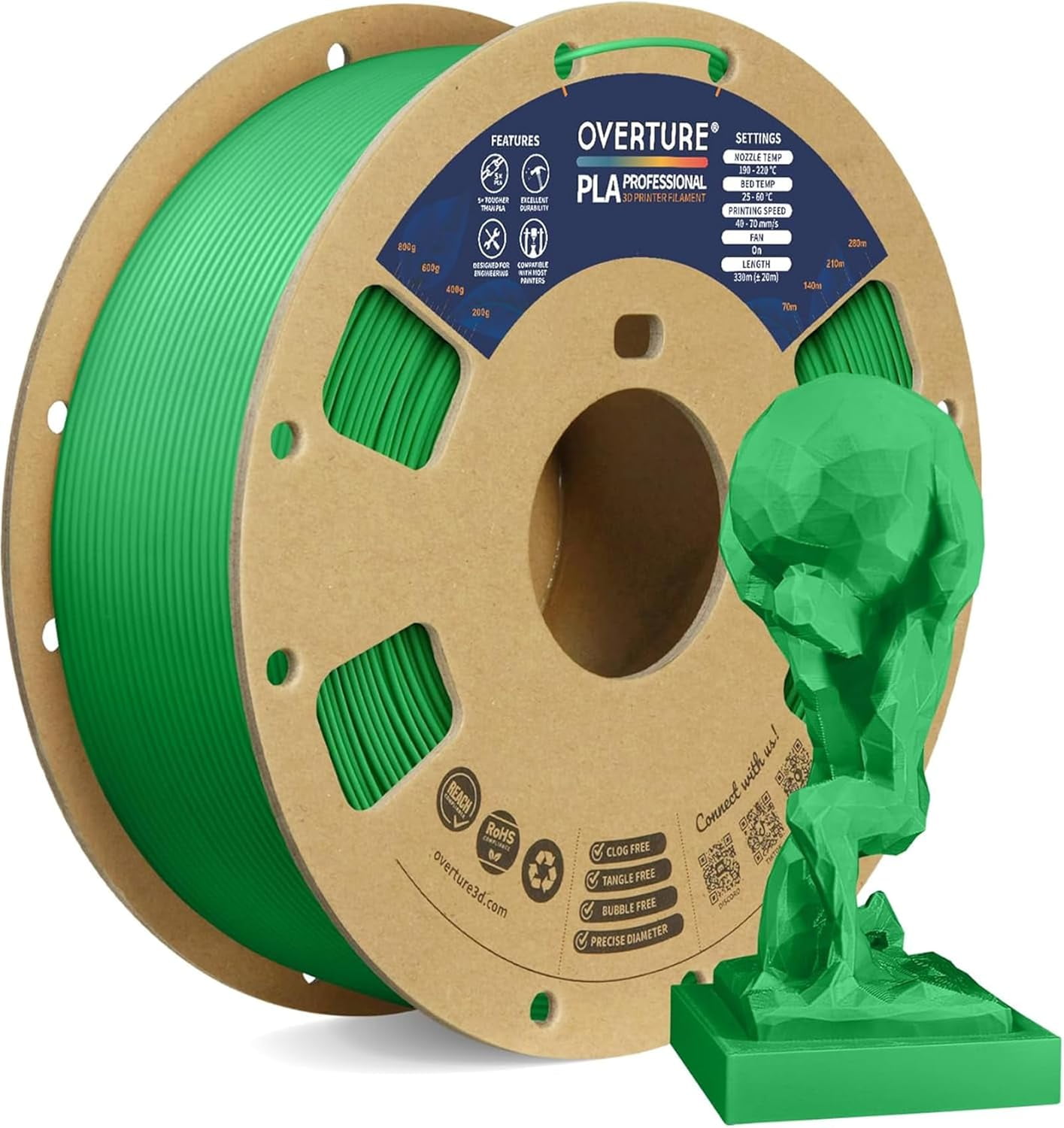 PLA Plus (PLA+) Filament 1.75mm PLA Professional Toughness Enhanced PLA Roll, 1kg Spool (2.2lbs), Dimensional Accuracy +/- 0.05mm (Green)