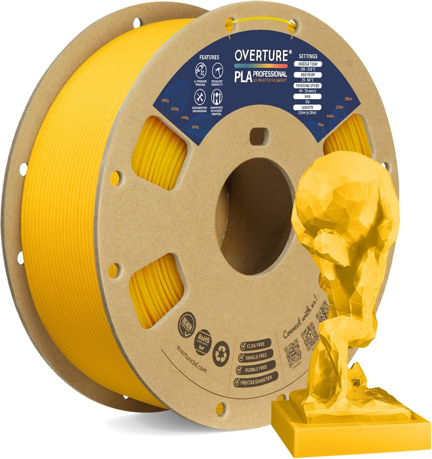 PLA Plus (PLA+) Filament 1.75mm, Stronger & More Durable, Professional Toughness 3D Printer Filament 1kg (2.2lbs), High Precision +/- 0.02mm, Tangle-Free (Yellow)