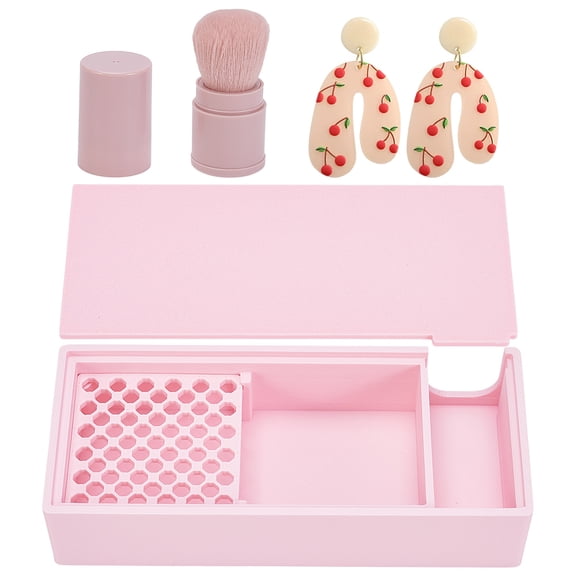 PLA Polymer Clay Separating Powder Storage Box with Brush Rectangle Pink 166x72x35mm DIY