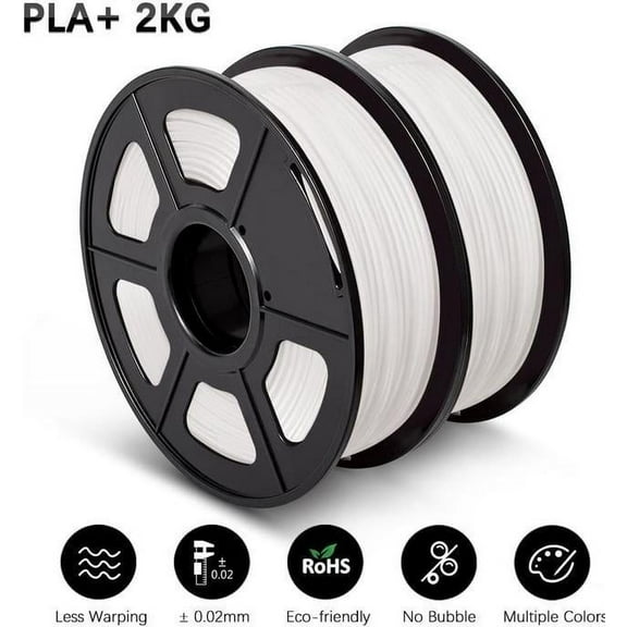 PLA White 3D Filament 1.75mm 1KG, 3D Printer Filament Dimensional Accuracy +/- 0.02mm (2.2lbs) 3D Printing Filament Fits for Most 3D Printers (2 Pack)