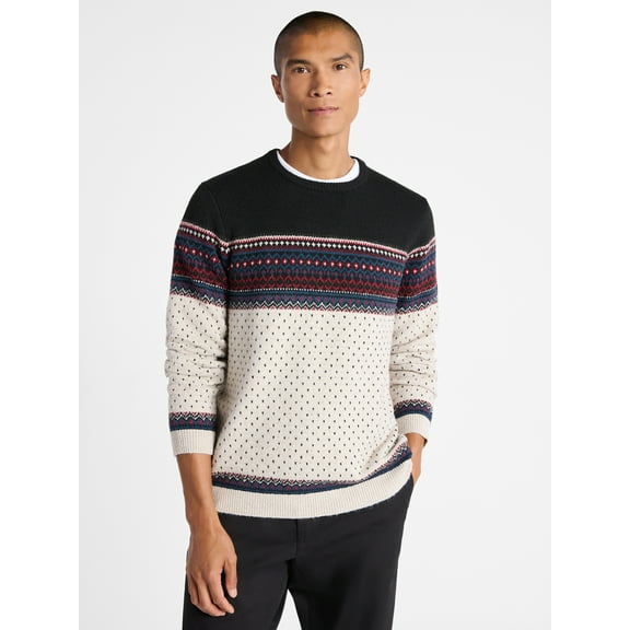 Free Assembly Men's Fair Isle and Print Sweater with Long Sleeves, Size XS-3XL