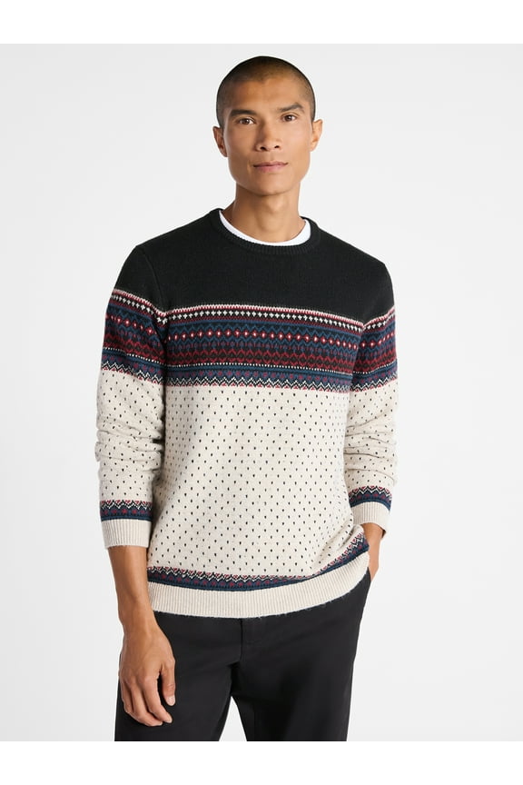 Men's Fair Isle and Print Sweater with Long Sleeves, Size XS-3XL