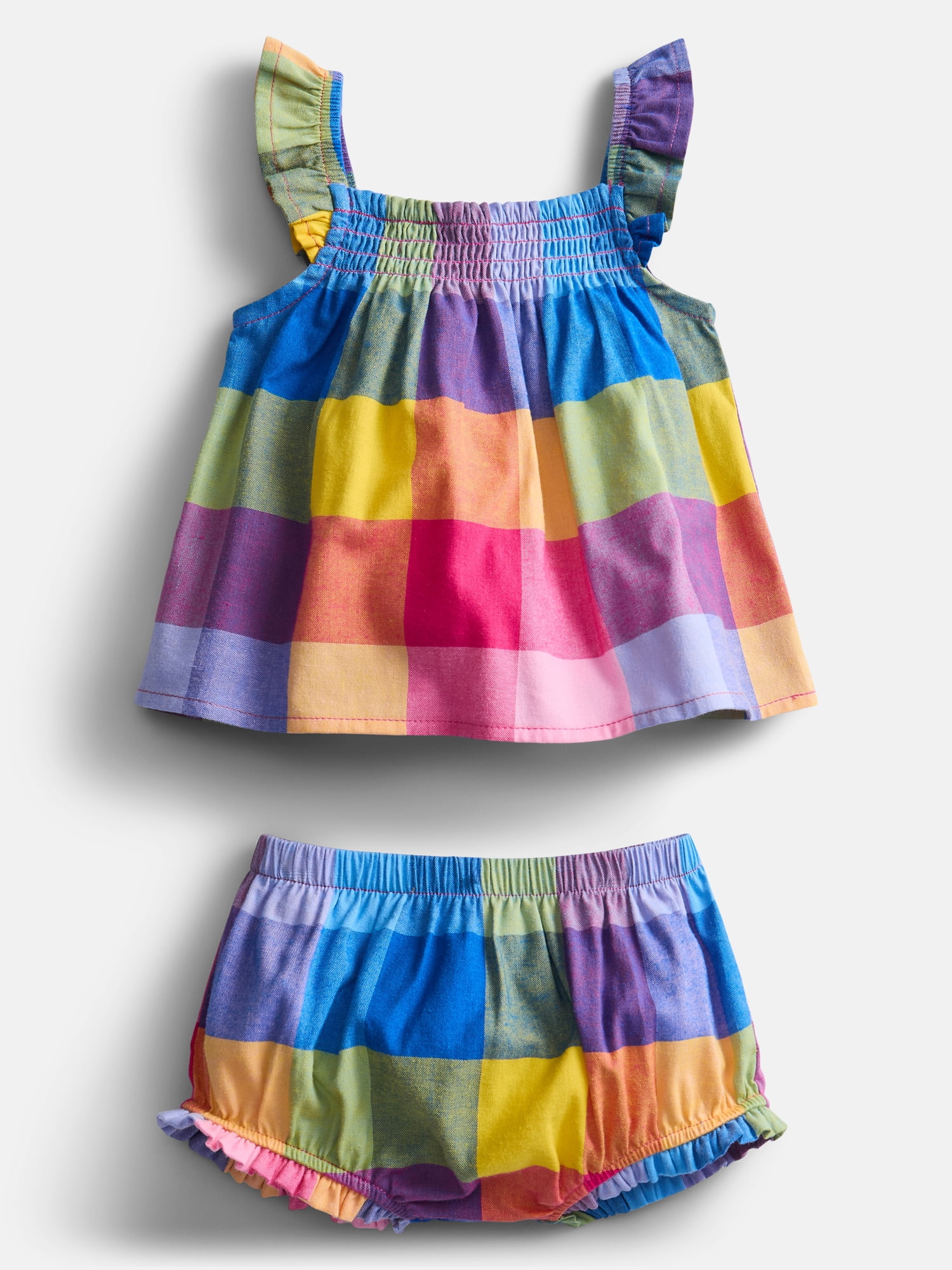Wonder Nation Baby Girls Plaid Tank Top and Matching Shorts Set, 2-Piece, Sizes 0/3M-24M