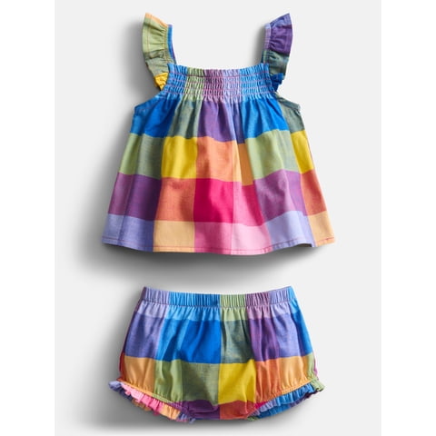 Wonder Nation Baby Girls Plaid Tank Top and Matching Shorts Set, 2-Piece, Sizes 0/3M-24M