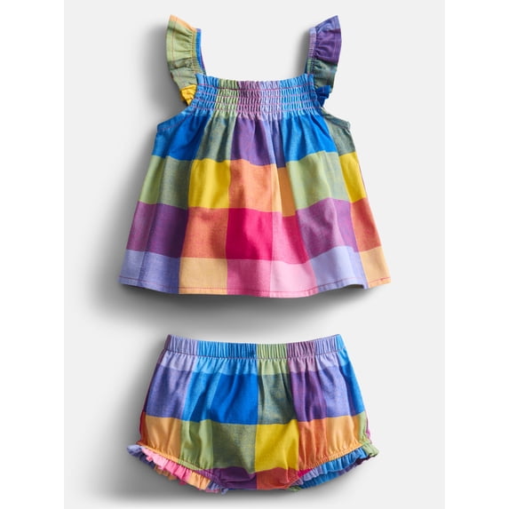 Wonder Nation Baby Girls Plaid Tank Top and Matching Shorts Set, 2-Piece, Sizes 0/3M-24M