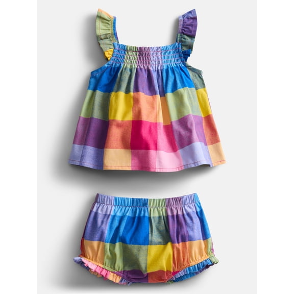 Wonder Nation Baby Girls Plaid Tank Top and Matching Shorts Set, 2-Piece, Sizes 0/3M-24M