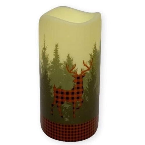 PLAID DEER Woodland LED Battery-Operated Candle, 6", by DeLeon