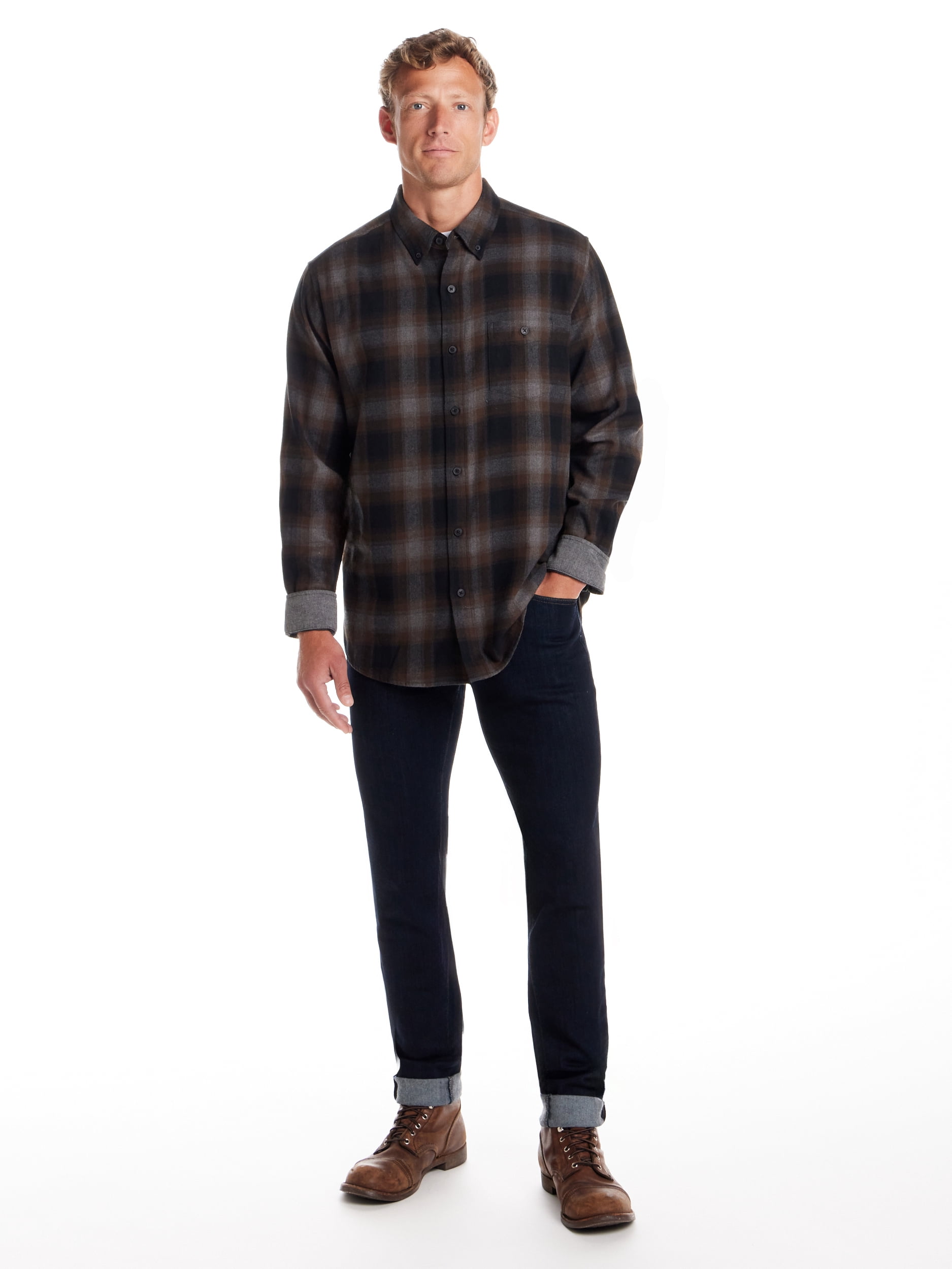 Frontier Threads Men's Long Sleeve Button Down Traditional Plaid Flannel