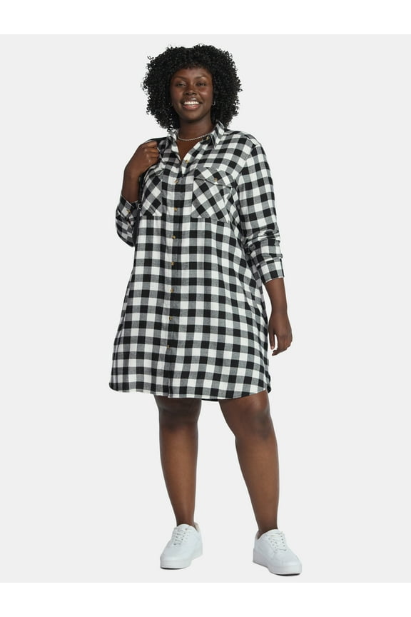 Women's Plus Cotton Plaid Oversized Shirtdress, Sizes 0X-5X