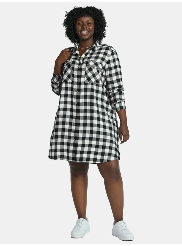 Women's Plus Cotton Plaid Oversized Shirtdress, Sizes 0X-5X