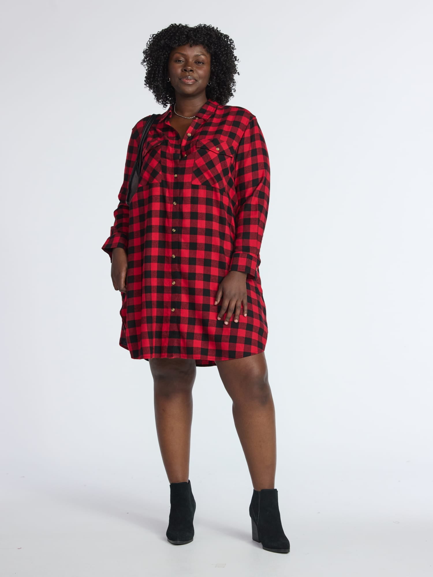 Terra & Sky Women's Plus Cotton Plaid Oversized Shirtdress, Sizes 0X-5X