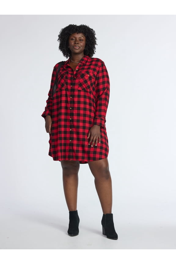 Women's Plus Cotton Plaid Oversized Shirtdress, Sizes 0X-5X