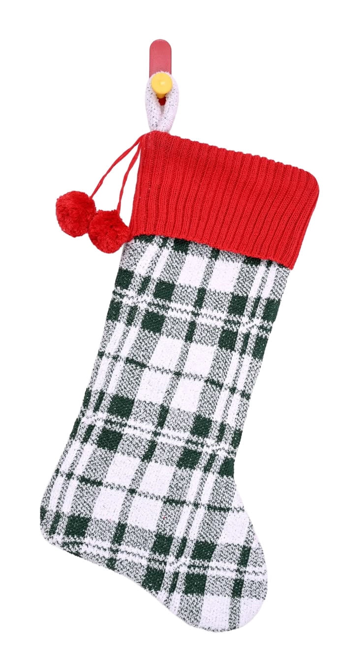 Plaid Christmas Stocking, Green/Red/White, 19", by Holiday Time