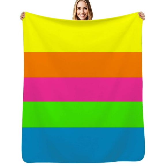 PLAIN SOLID NEON FLUORESCENT RAINBOW STRIPES 5 COLORS Flannel Blanket Warm Soft Bedding Throws Winter Camping Chair Sofa Bed