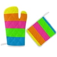 thumbnail image 1 of PLAIN SOLID NEON FLUORESCENT RAINBOW STRIPES 5 COLORS Oven Gloves And Pots Stand Set Oven Gloves And Pot Racks Pot Racks And Oven Gloves Set, 1 of 9