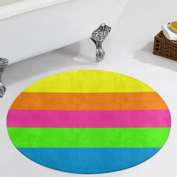 PLAIN SOLID NEON FLUORESCENT RAINBOW STRIPES 5 COLORS Round Carpet Circle Rug Outdoor Patio Area Rug Washable Large Area Rugs Hallway Room Decor Fitness Mats