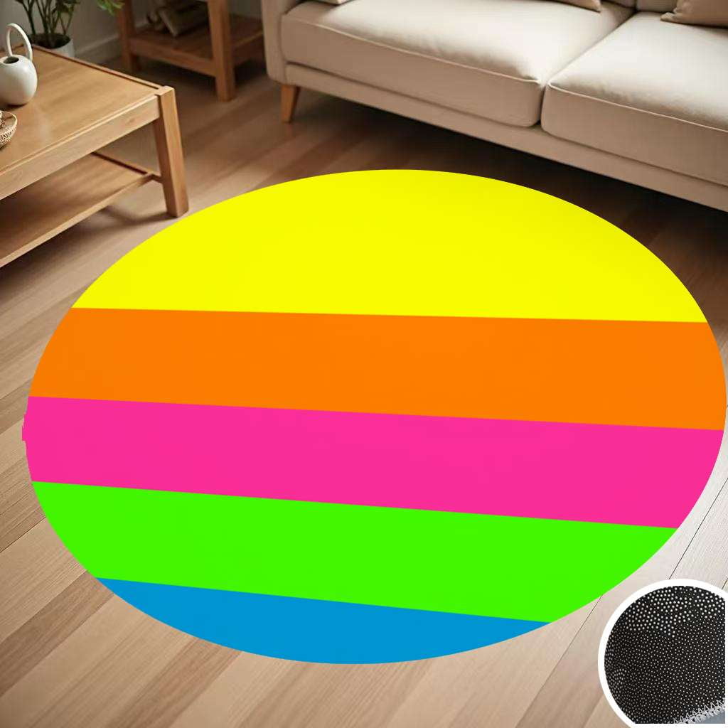 PLAIN SOLID NEON FLUORESCENT RAINBOW STRIPES 5 COLORS Round Carpet ...