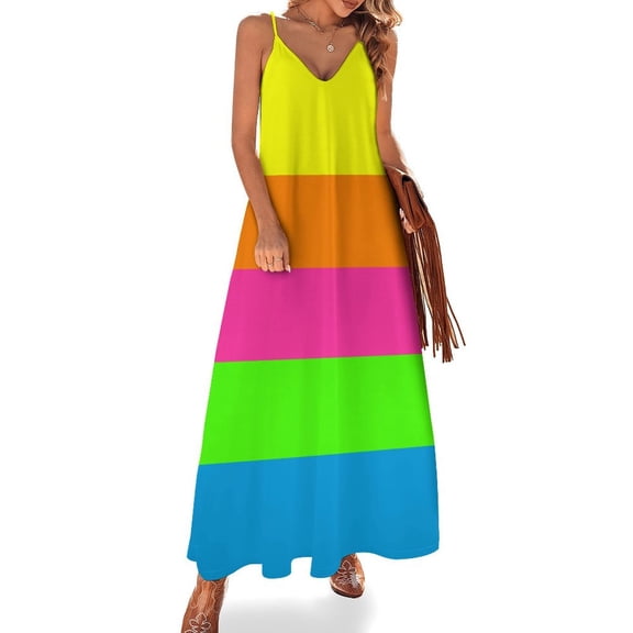 PLAIN SOLID NEON FLUORESCENT RAINBOW STRIPES 5 COLORS Sleeveless Dress Loose Women's Dress Dresses Luxury Evening Dresses