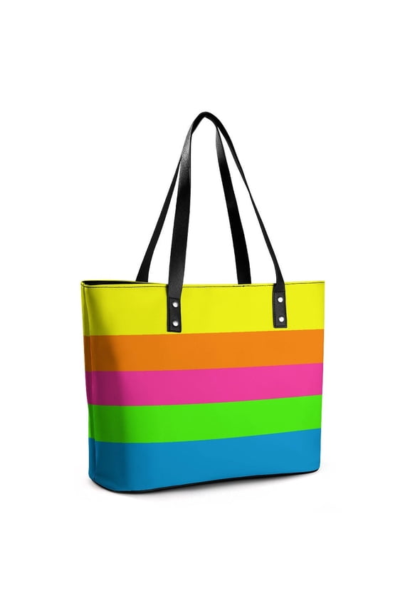 PLAIN SOLID NEON FLUORESCENT RAINBOW STRIPES 5 COLORS Woman Leather Handbags Large Tote Bag Fashion Portable Handbags With Zipper