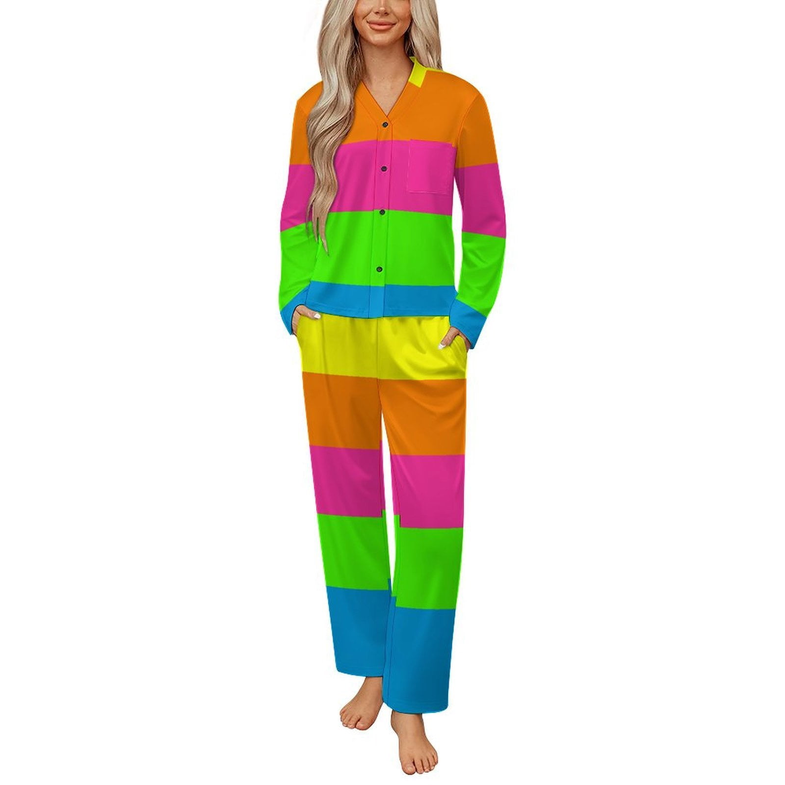 PLAIN SOLID NEON FLUORESCENT RAINBOW STRIPES 5 COLORS Womens Pyjamas ...