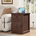 thumbnail image 1 of PLAMLE 2 Drawers End Tables With Charging Station For Living Room, Farmhouse End Table For Small Spaces, Wooden Nightstand with Storage for Bedroom, 1 of 8