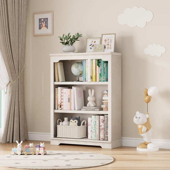 PLAMLE 31.5”3-Tier Bookcase Wooden Freestanding Display Bookshelf for Home Office Living Room Storage Shelving Unit for Bedroom
