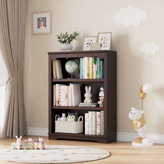 PLAMLE 31.5”3-Tier Bookcase Wooden Freestanding Display Bookshelf for Home Office Living Room Storage Shelving Unit for Bedroom