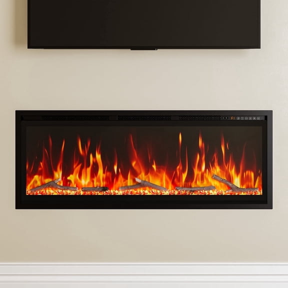 PLAMLE 50 Inch Smart Electric Fireplace with WiFi & Voice Control, Wall Mounted or Recessed Fireplace Insert, Realistic Flame with Crackling Sound, App & Remote Control, 1400W Heater for 400 Sq Ft