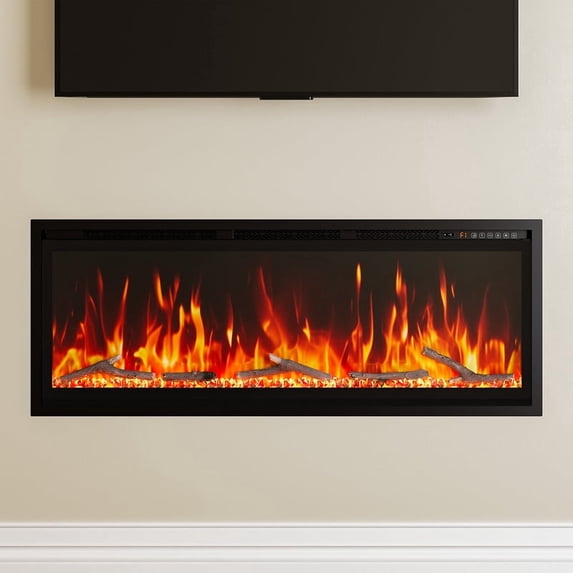 PLAMLE 50 Inch Smart Electric Fireplace with WiFi & Voice Control, Wall Mounted or Recessed Fireplace Insert, Realistic Flame with Crackling Sound, App & Remote Control, 1400W Heater for 400 Sq Ft