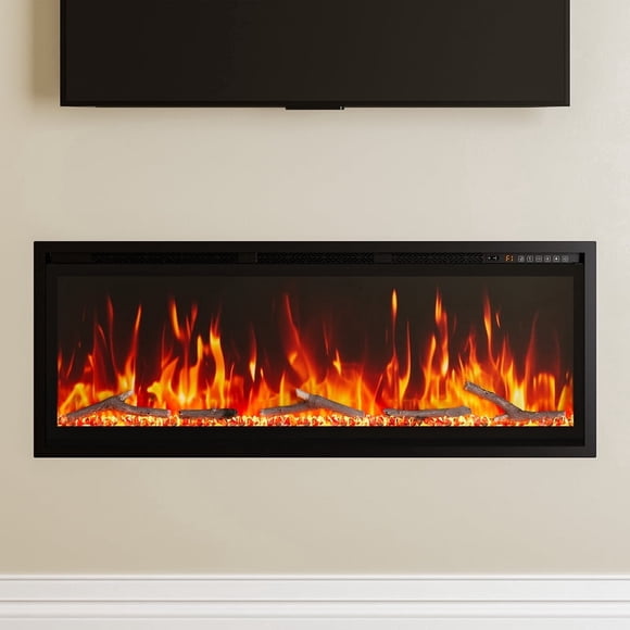 PLAMLE 50 Inch Smart Electric Fireplace with WiFi & Voice Control, Wall Mounted or Recessed Fireplace Insert, Realistic Flame with Crackling Sound, App & Remote Control, 1400W Heater for 400 Sq Ft