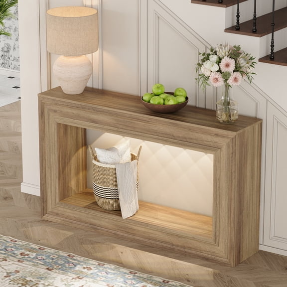 PLAMLE 55 Inch LED Console Table for Entryway, Narrow Sofa Table with Lights, 2-Tier Modern Hallway Table Behind Couch for Living Room, Foyer, Small Spaces