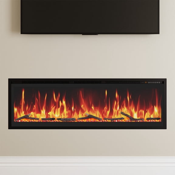 PLAMLE 60 Inch Smart Electric Fireplace with WiFi & Voice Control, Wall Mounted or Recessed Fireplace Insert, Realistic Flame with Crackling Sound, App & Remote Control, 1400W Heater for 400 Sq Ft