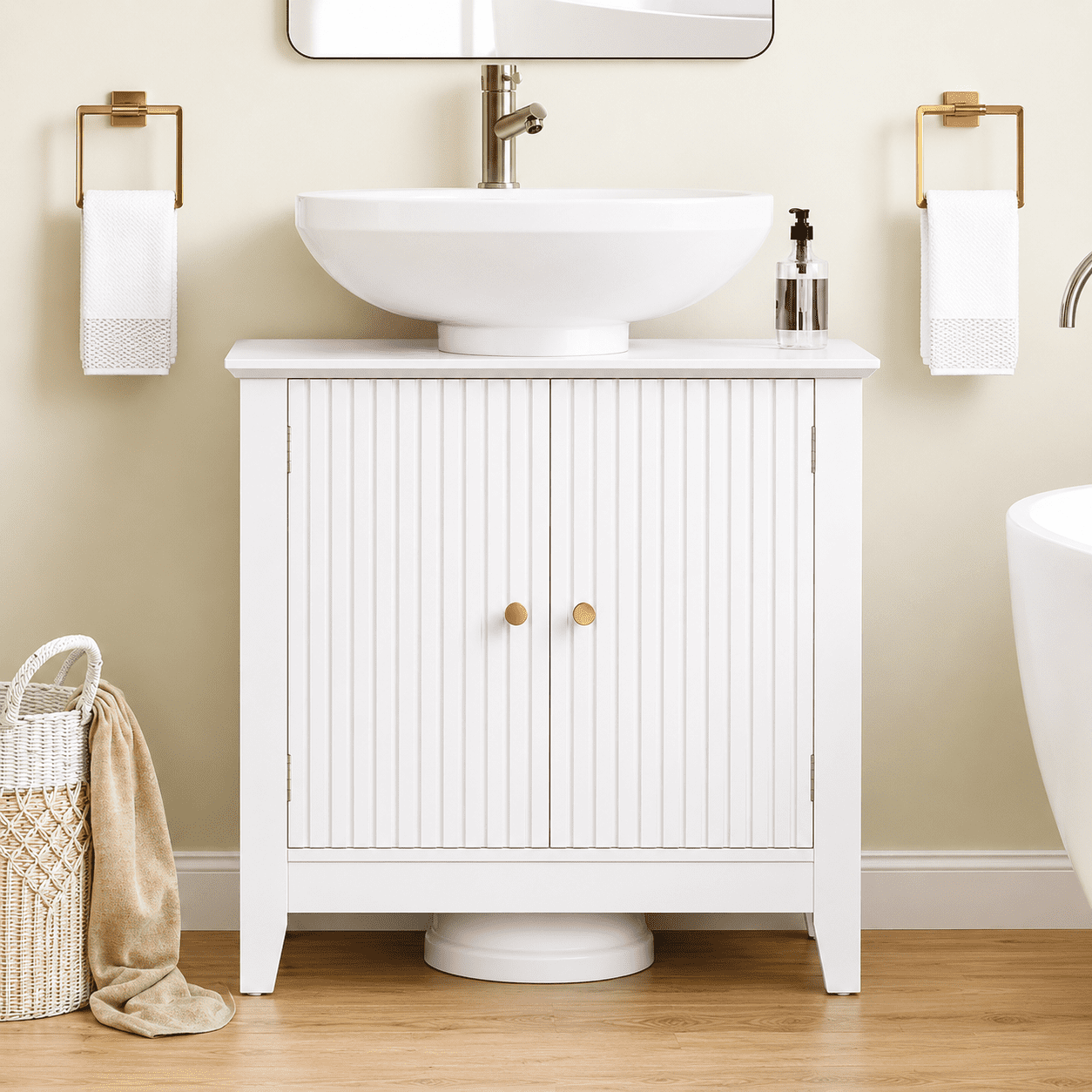 PLAMLE Bathroom Vanity Under Sink Pedestal with 2 Doors, Basin Cabinet with Adjustable Shelf,Pedestal Sink Bathroom Vanity Cabinet