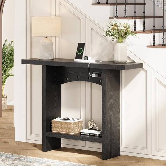 PLAMLE Console Table with Charging Station, 43" Entryway Table with Storage, Farmhouse Sofa Table for Living Room, Hallway, Foyer