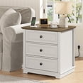 thumbnail image 1 of PLAMLE End Table for Living Room with 3 Drawers Storage Retro End Table Table with Charging Station Wooden Nightstand side End Table for Bedroom, 1 of 7