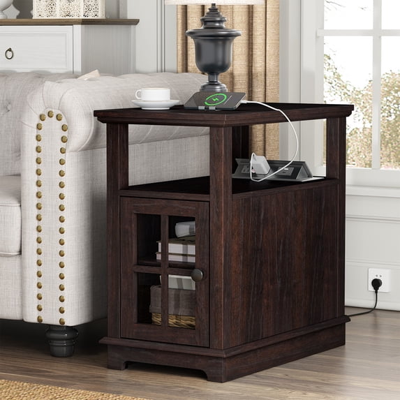 PLAMLE End Tables for Living Room with Storage Shelf,Narrow Sofa Side Table Slim Chair Side Table Adjustable Feet End table for Bedroom
