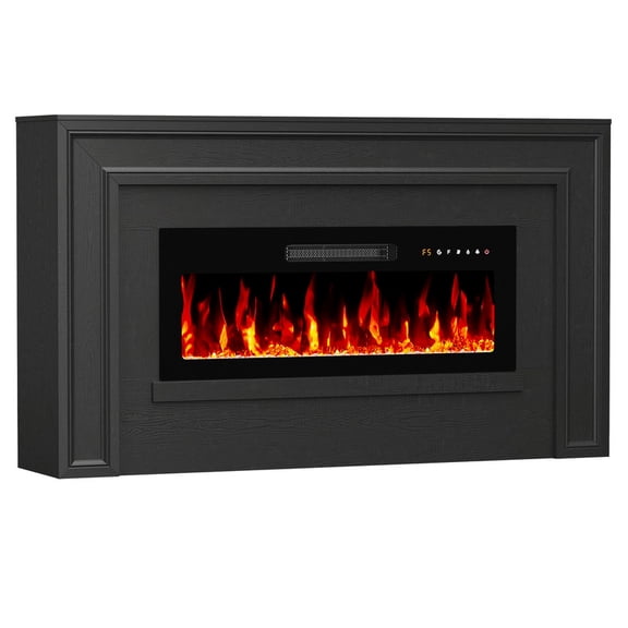 PLAMLE Fireplace Console Table, 55" Entryway Table with 36" Electric Fireplace Insert, Modern Storage Cabinet for Living Room, Hallway