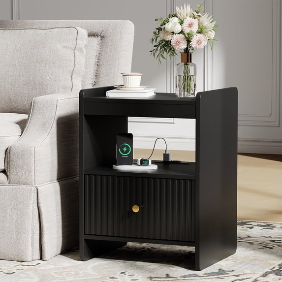 PLAMLE Nightstand side End Table for Bedroom with Drawers Storage Retro ...