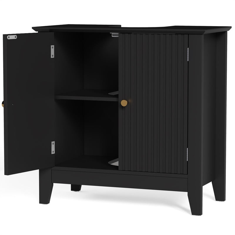 PLAMLE Pedestal Sink Cabinet with 2 Doors, Bathroom Under Sink Storage Cabinet with Adjustable Shelf，Black