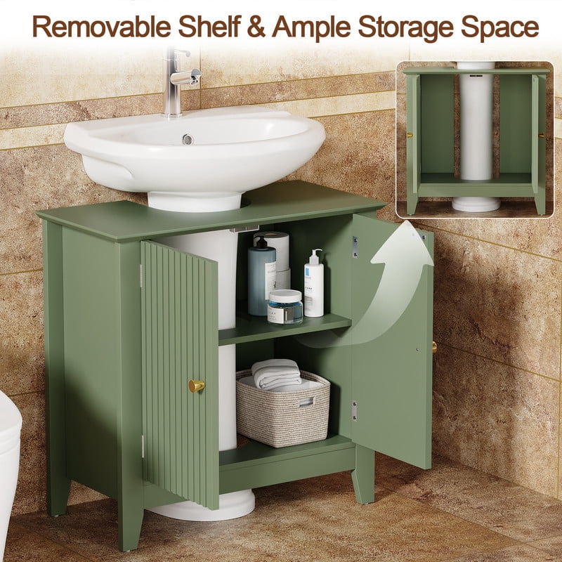 PLAMLE Pedestal Sink Cabinet with 2 Doors, Bathroom Under Sink Storage Cabinet with Adjustable Shelf,Green