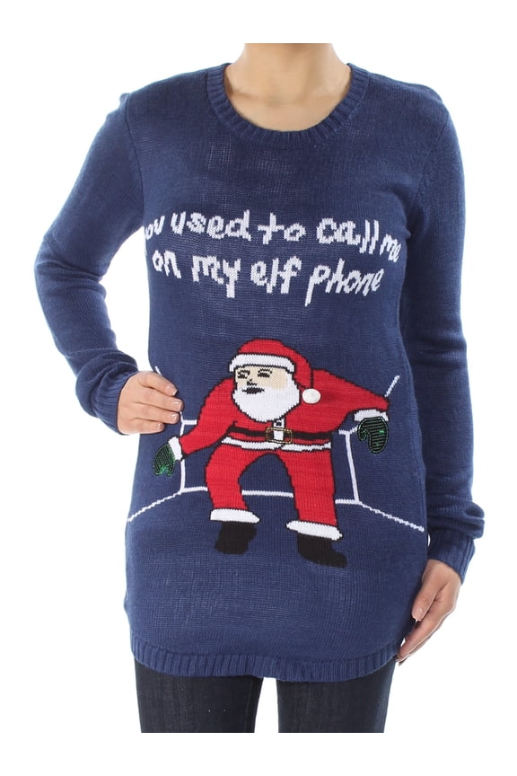 $49 Womens New 1032 Navy Elf Phone Graphic Sweater S B+B