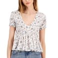 thumbnail image 1 of PLANET GOLD Juniors' Smocked Puff-Sleeve Peplum Top Floral Print Size XL B4HP, 1 of 3