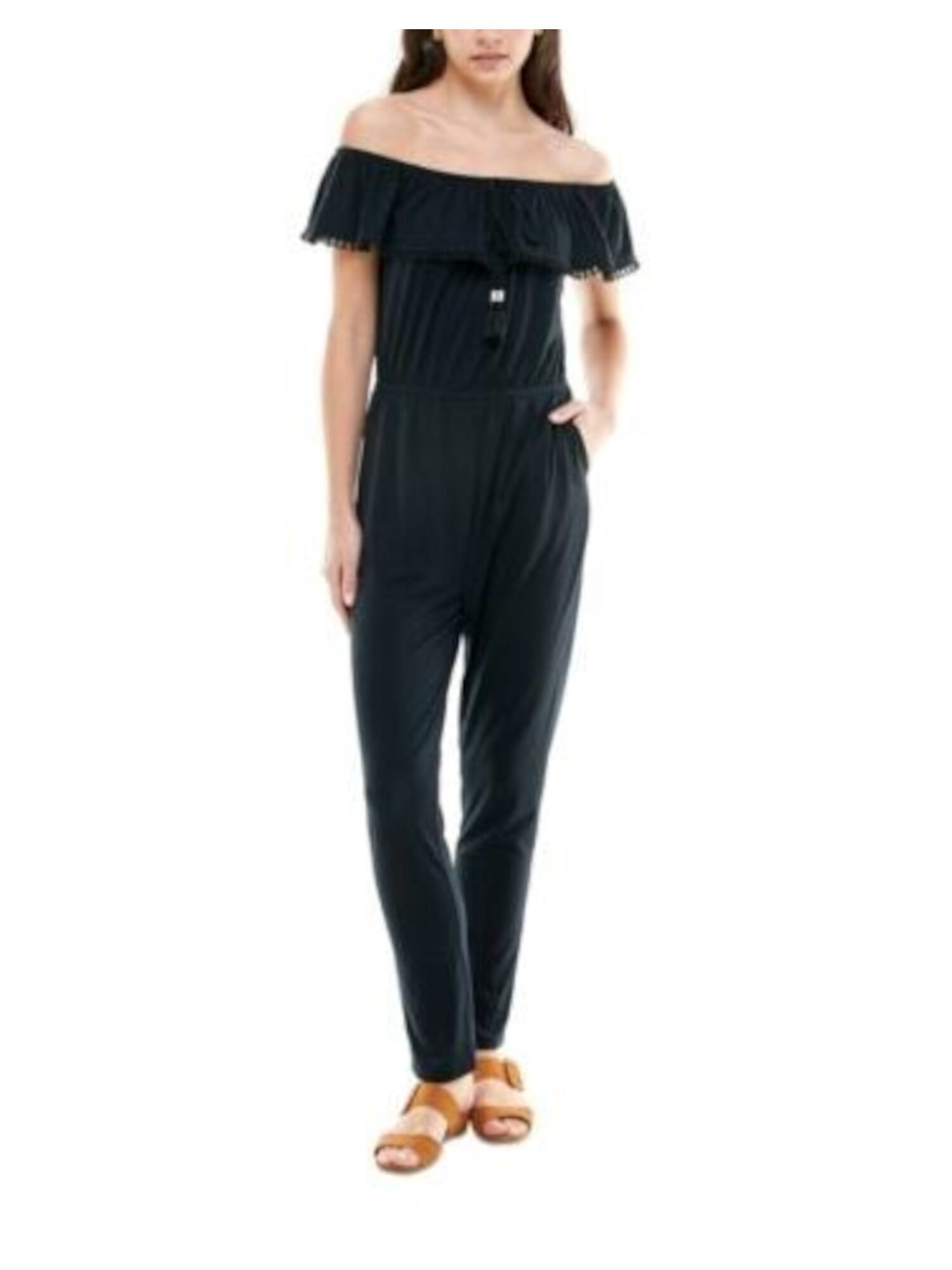Connected Women's Flutter Sleeve Shimmering Overlay Jumpsuit Black Size 14Petite