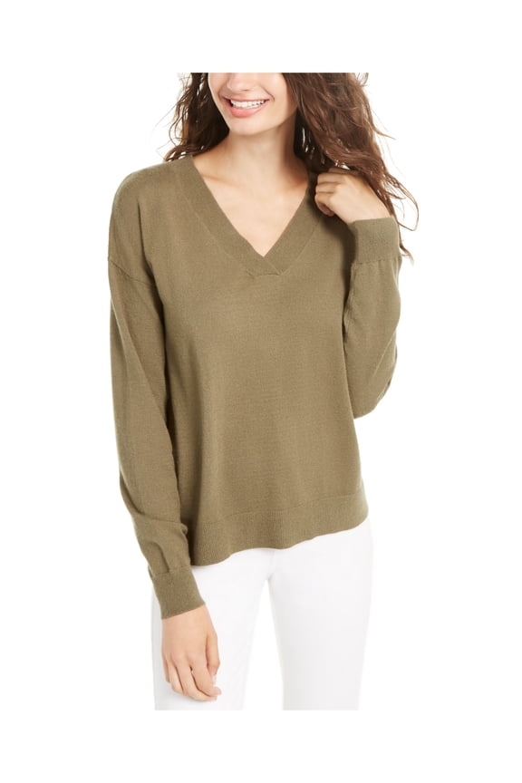 Womens Green Long Sleeve V Neck Top Juniors S