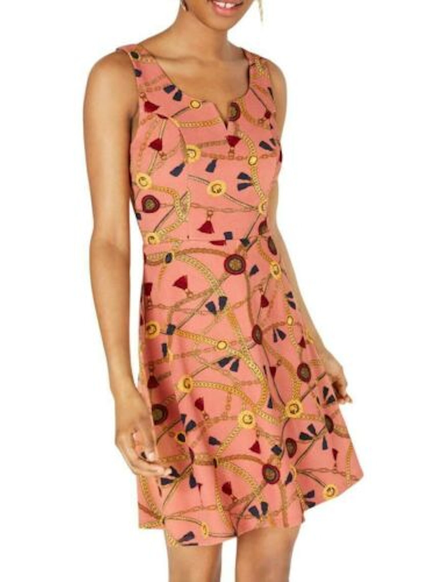 PLANET GOLD Womens Pink Printed Sleeveless Scoop Neck Above The Knee A-Line  Dress Juniors XS