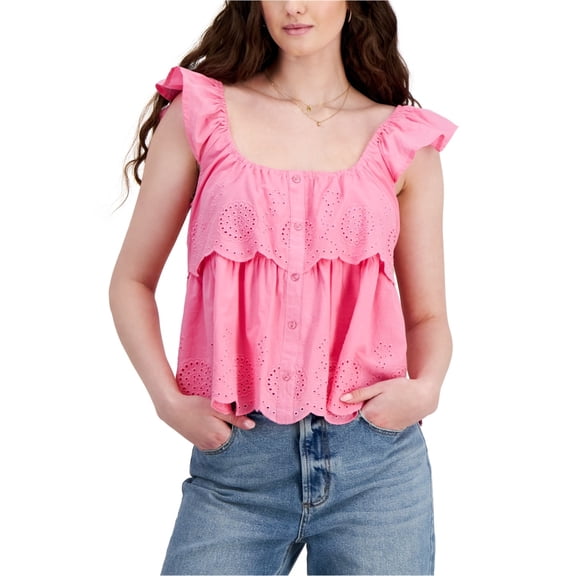 PLANET HEART Womens Eyelet Tiered Tank Top, Pink, Juniors, Large