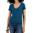 thumbnail image 1 of PLANET HEART Womens Lace Trim Pullover Blouse, Blue, Juniors, Small, 1 of 1