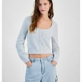 thumbnail image 1 of PLANET HEART Womens Rhinestone-Button Fuzzy Cardigan Sweater, Blue, Juniors, X-Large, 1 of 1