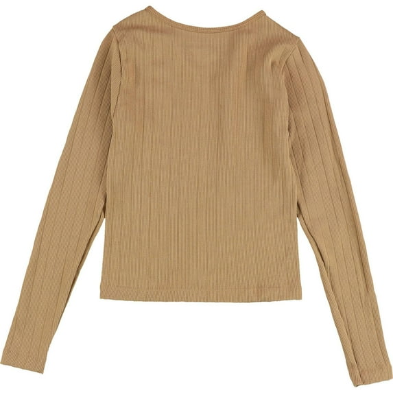 PLANET HEART Womens Ribbed Long Sleeve Knit Blouse, Brown, Juniors, Large
