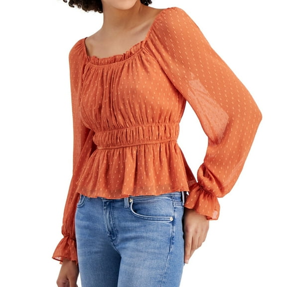 PLANET HEART Womens Ruched Peplum Blouse, Orange, Juniors, X-Large